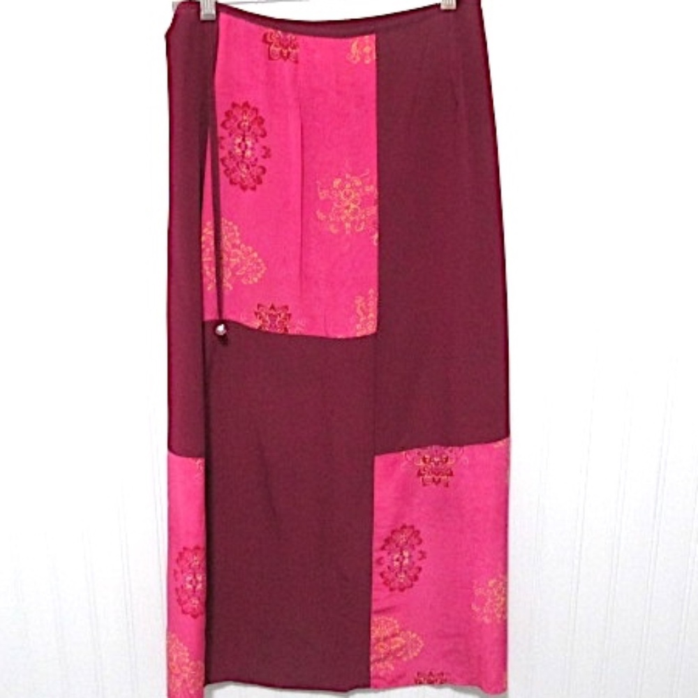 Amanda Smith Purple Pink Silk Wrap Skirt, Size PM - Picture 2 of 11